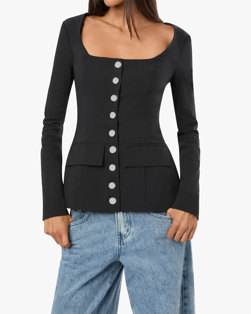 Boatneck Peplum Blazer Black 0