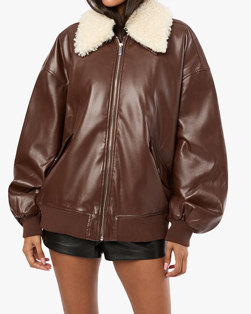 Free people Faux Leather jacket deals removable sherpa