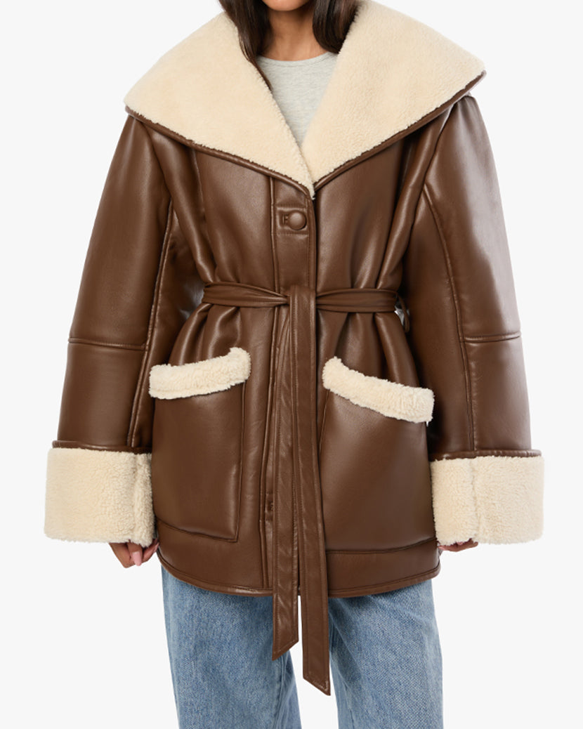 Oversized Sherpa-Lined Vegan high quality Leather Coat