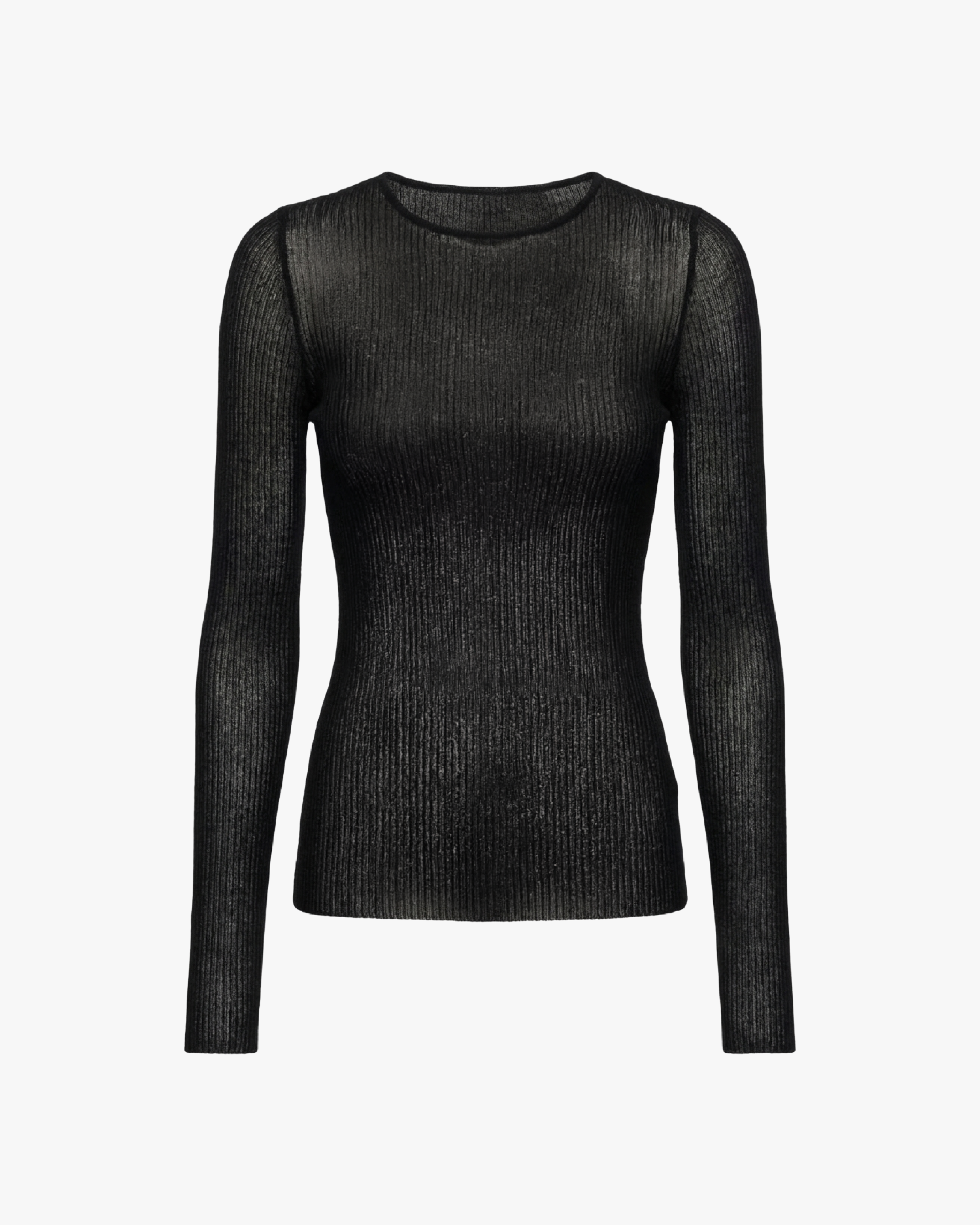 Sheer Ribbed Long Sleeve Top - Black – WeWoreWhat