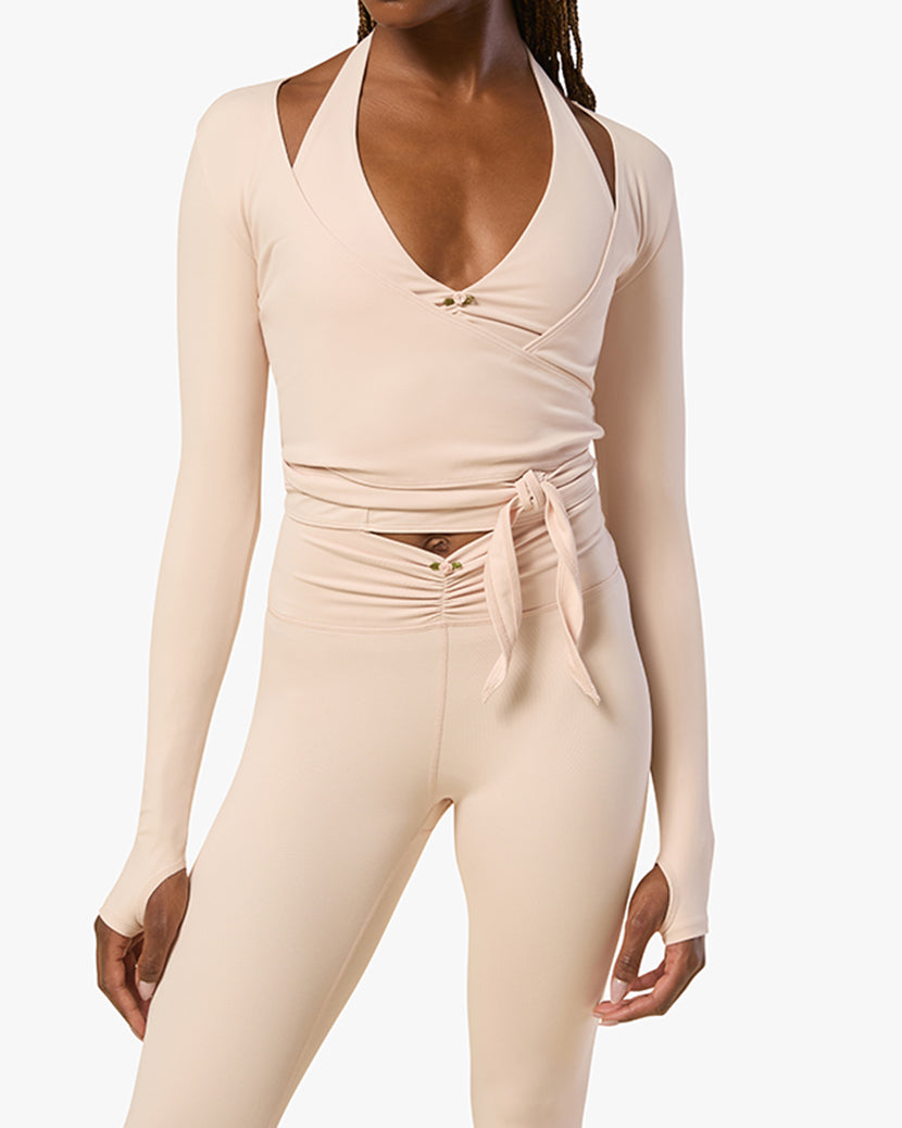 long sleeve v neck wrap top