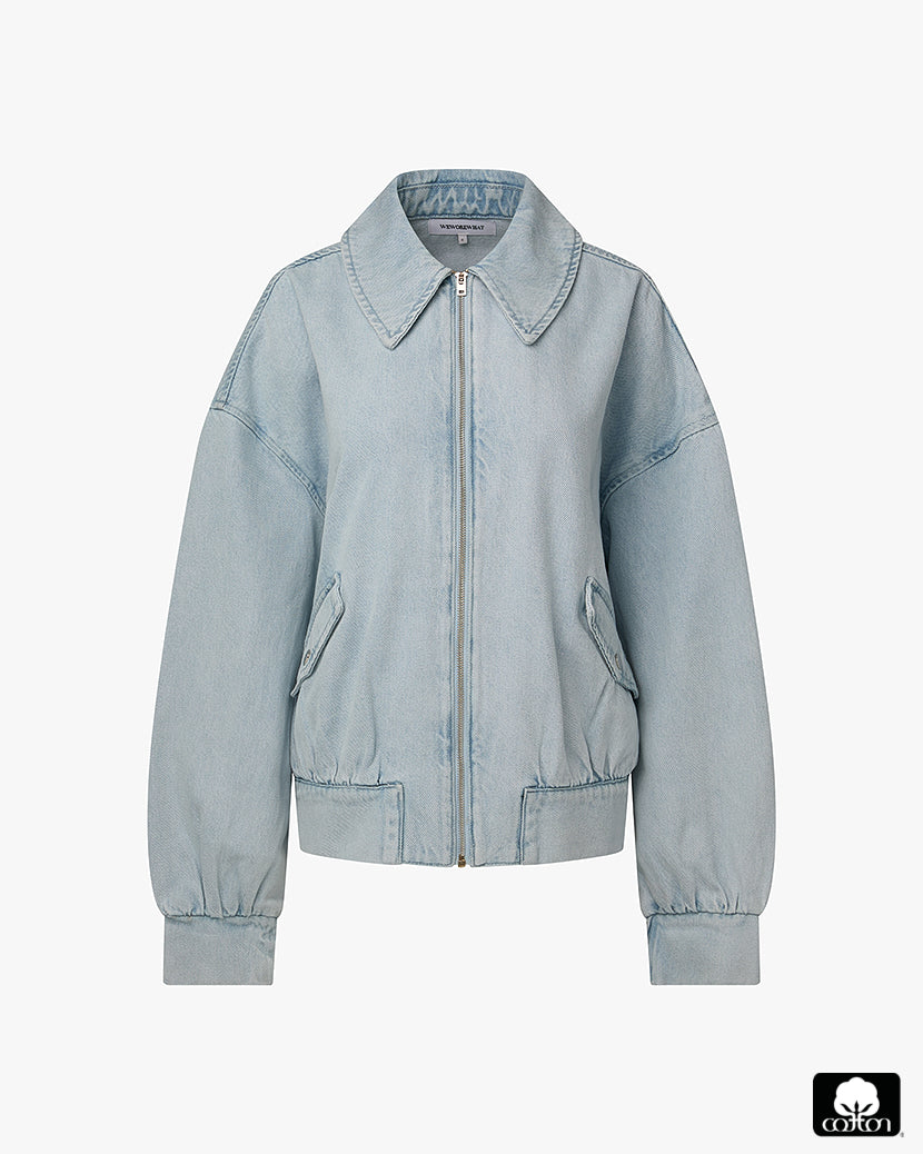 Oversized denim bomber jacket hotsell