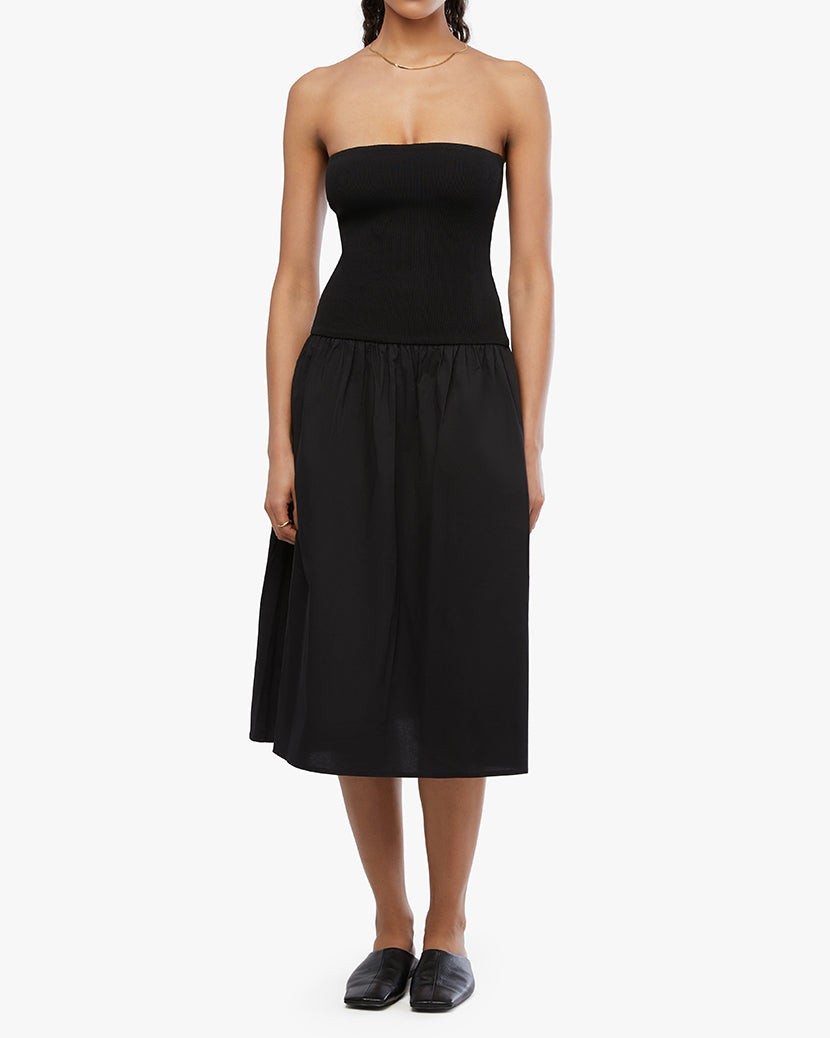 FITTED BANDEAU MIDI DRESS - Black