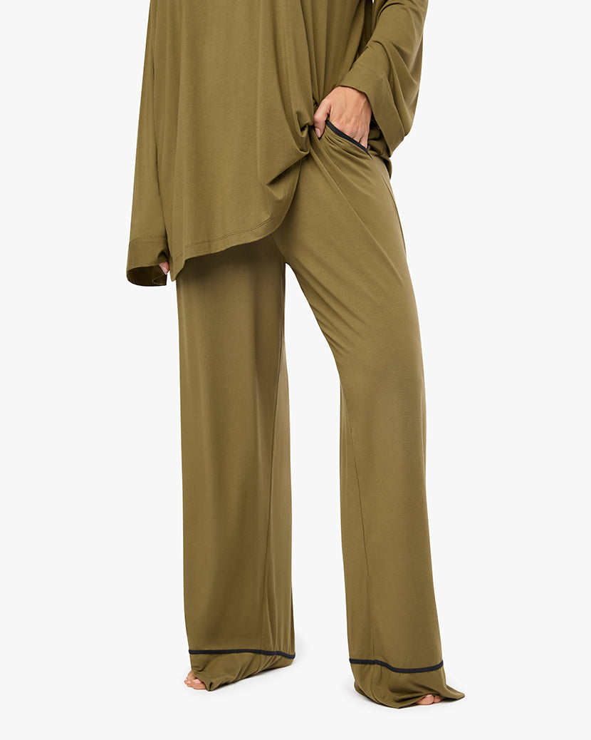 Piped Wide Leg Pant