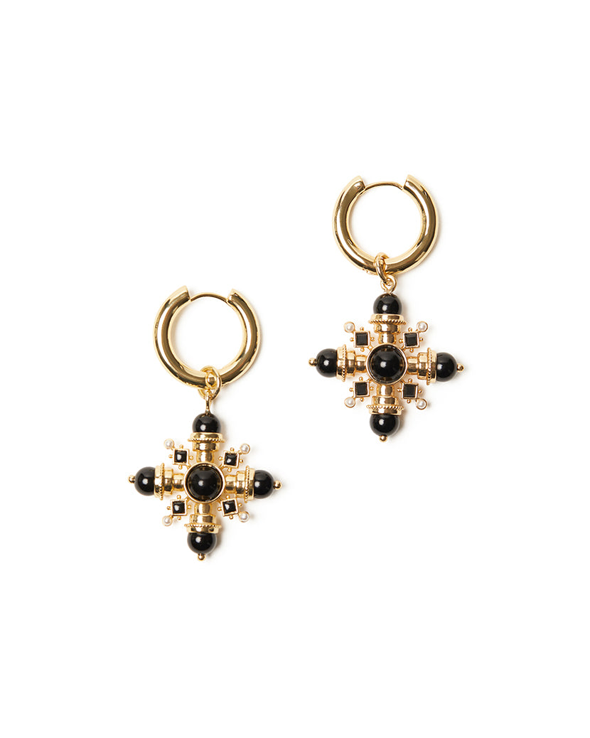 Black And Gold Pendant Earrings