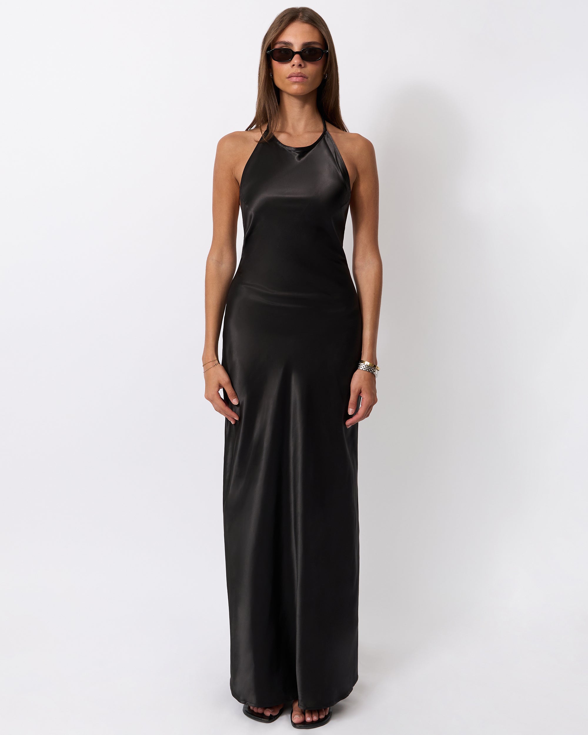 Backless Halter Dress, Black / XXL