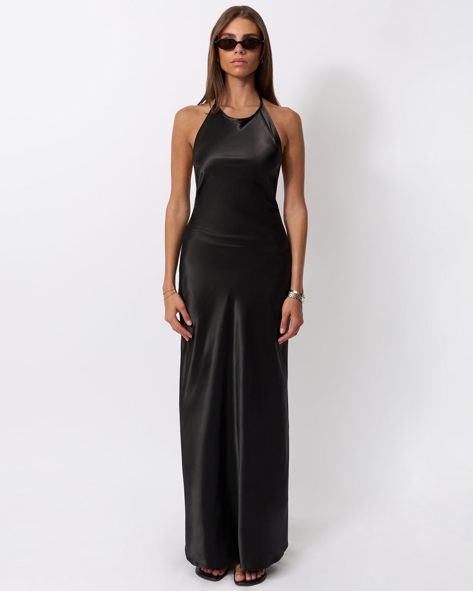 Backless Halter Dress, Black / XXL