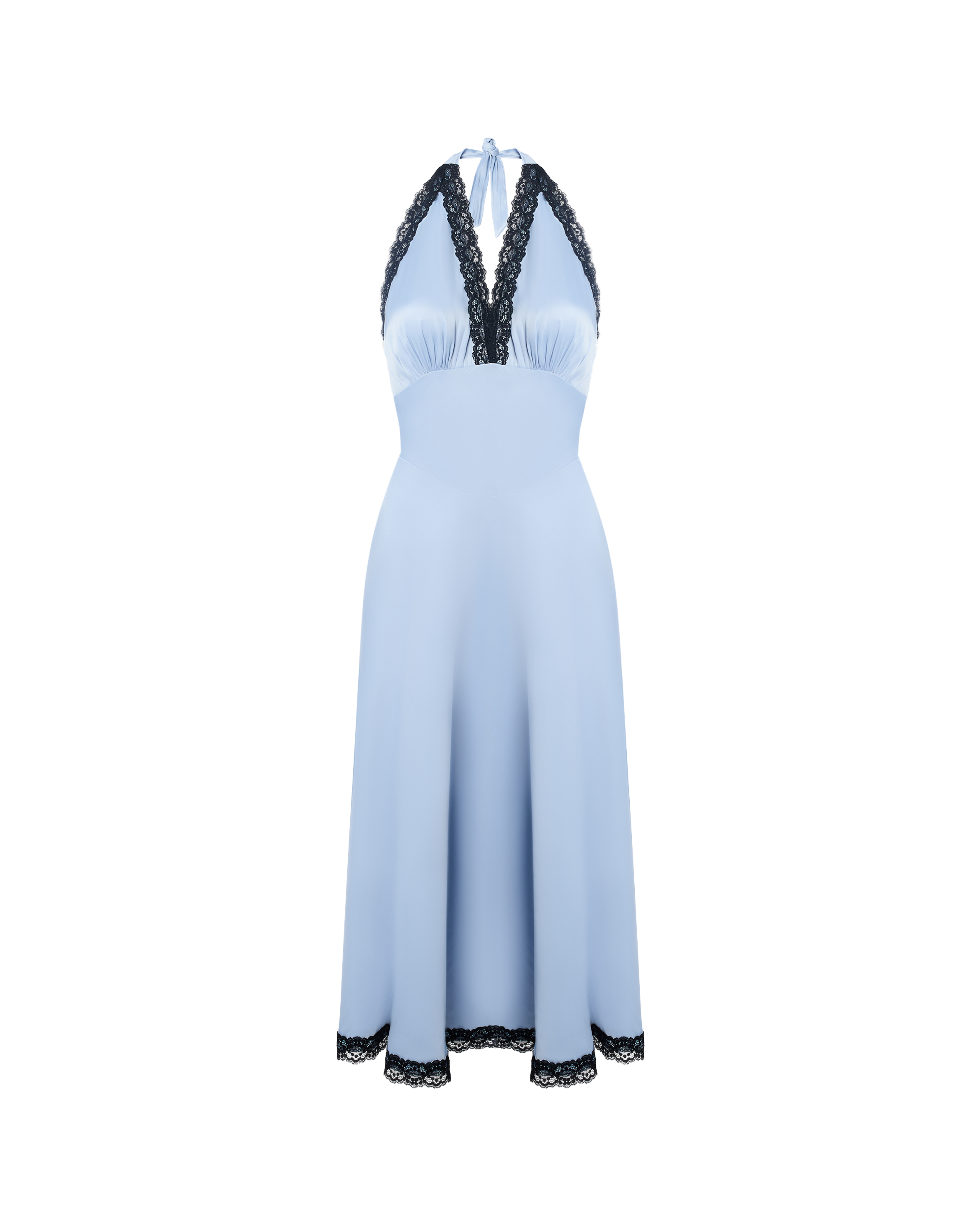 blue and white halter dress Dot Print Chiffon Maxi With Sash Waist In Navy Ivory line skirt that falls to a sweeping maxi hem Halter Midi Dress, Cashmere Blue