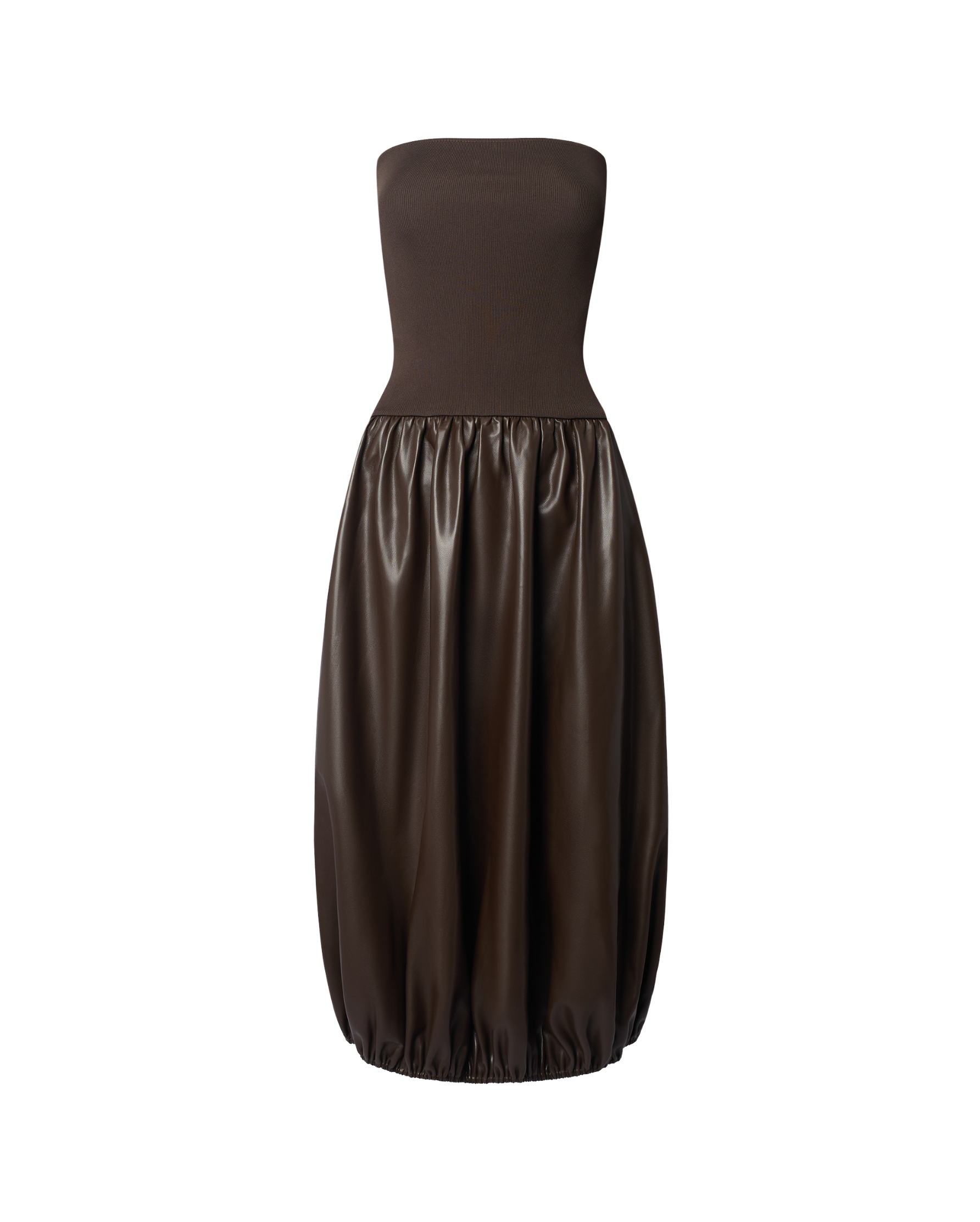 weworewhat brown dress Ribbed Leather Bubble Midi – Weworewhat stripe