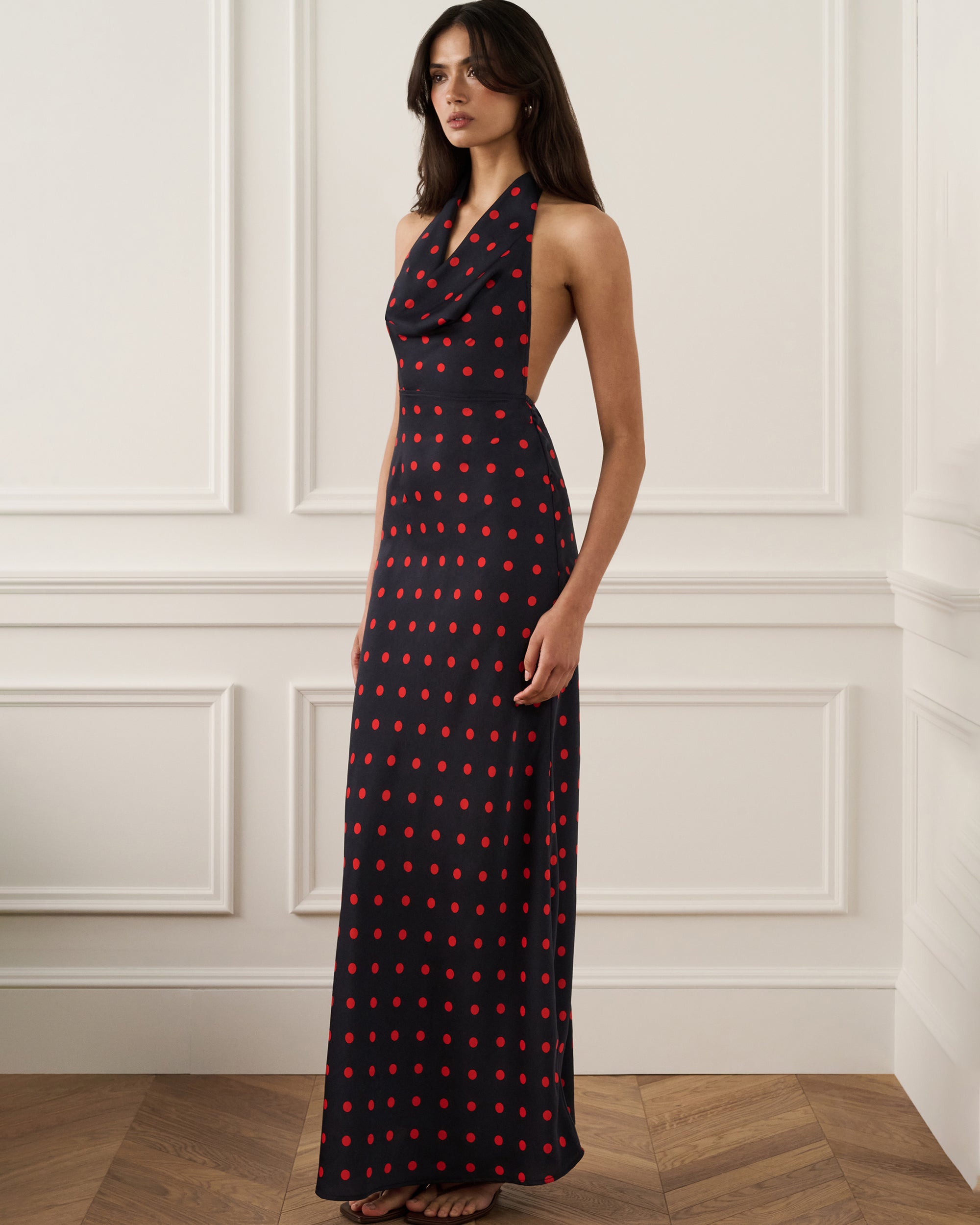 Cowl Halter Maxi Dress, NAVY/CRIMSON / XXL