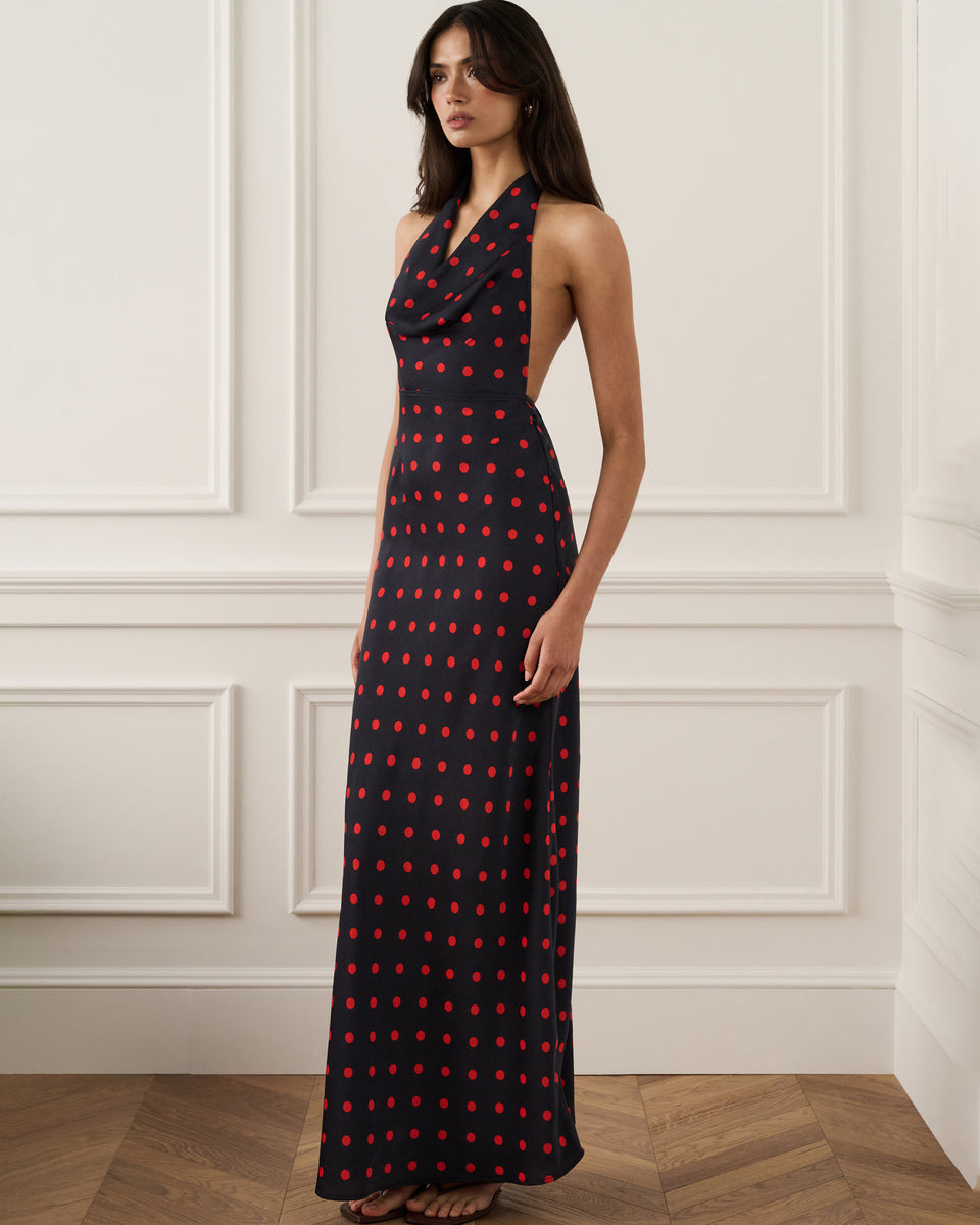 Cowl Halter Maxi Dress, NAVY/CRIMSON / XXL