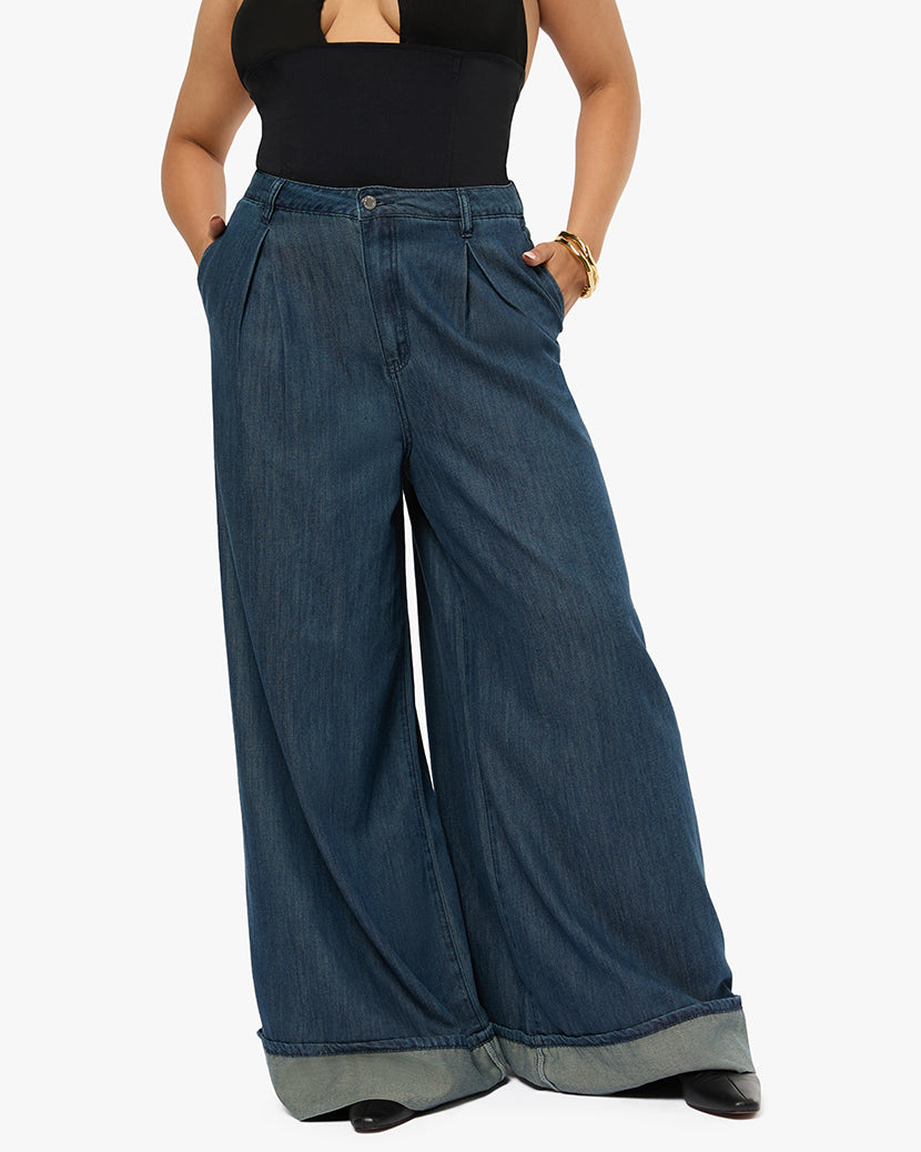 And buy You high waisted pleat front wide leg trouser jeans blue small