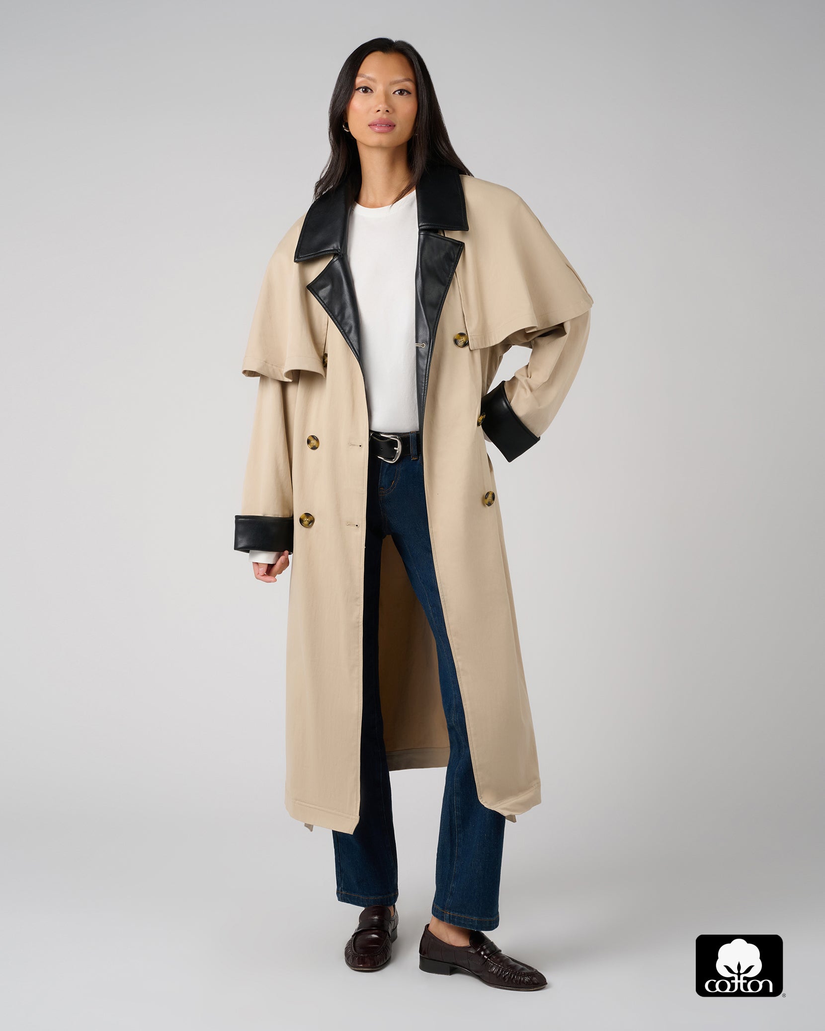 Vegan Leather Trim Trench Coat – WeWoreWhat