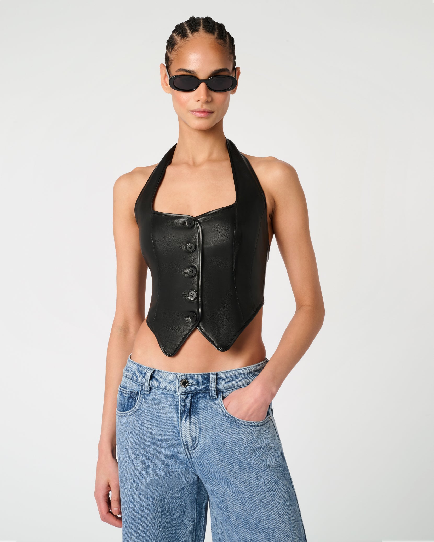 Hot Leathers Womens Leather Biker Halter Tops Hot Leathers Black