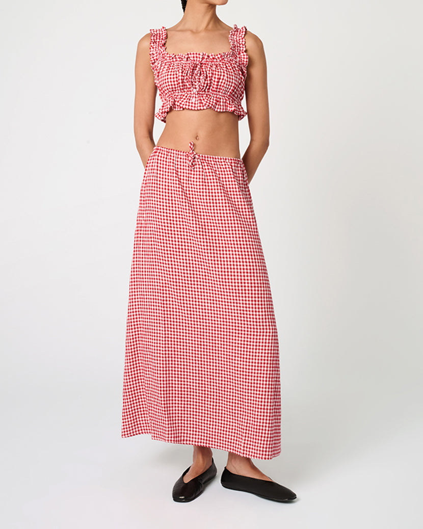 売れ筋商品|||ウィ ウォー ワット カットソー トップス レディース Women's Ruffle Button Up Crop Top Red multi Ruffle Crop Top – WeWoreWhat