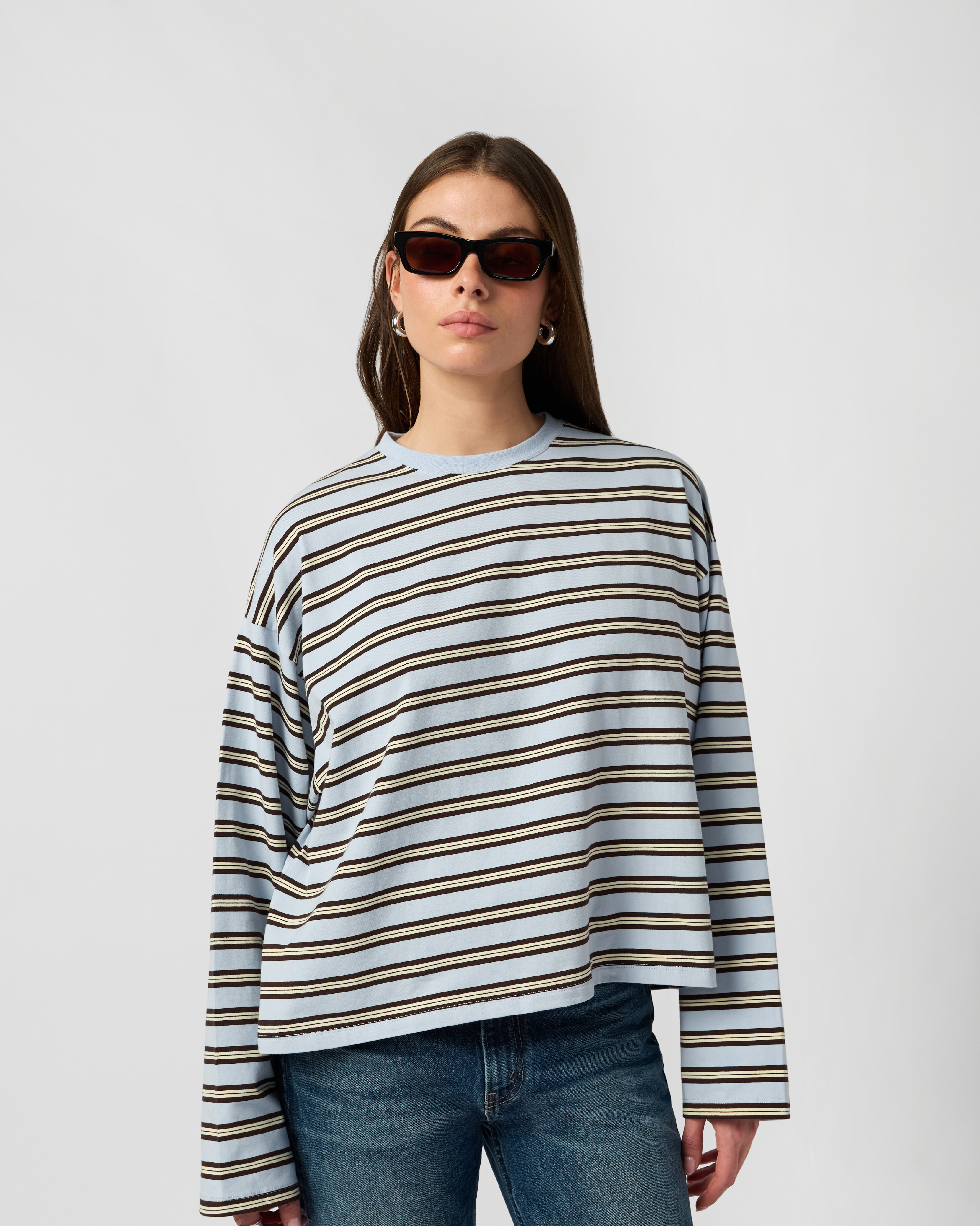 Boxy Oversized Striped Crew Neck Top - Baby Blue/Yellow – WeWoreWhat