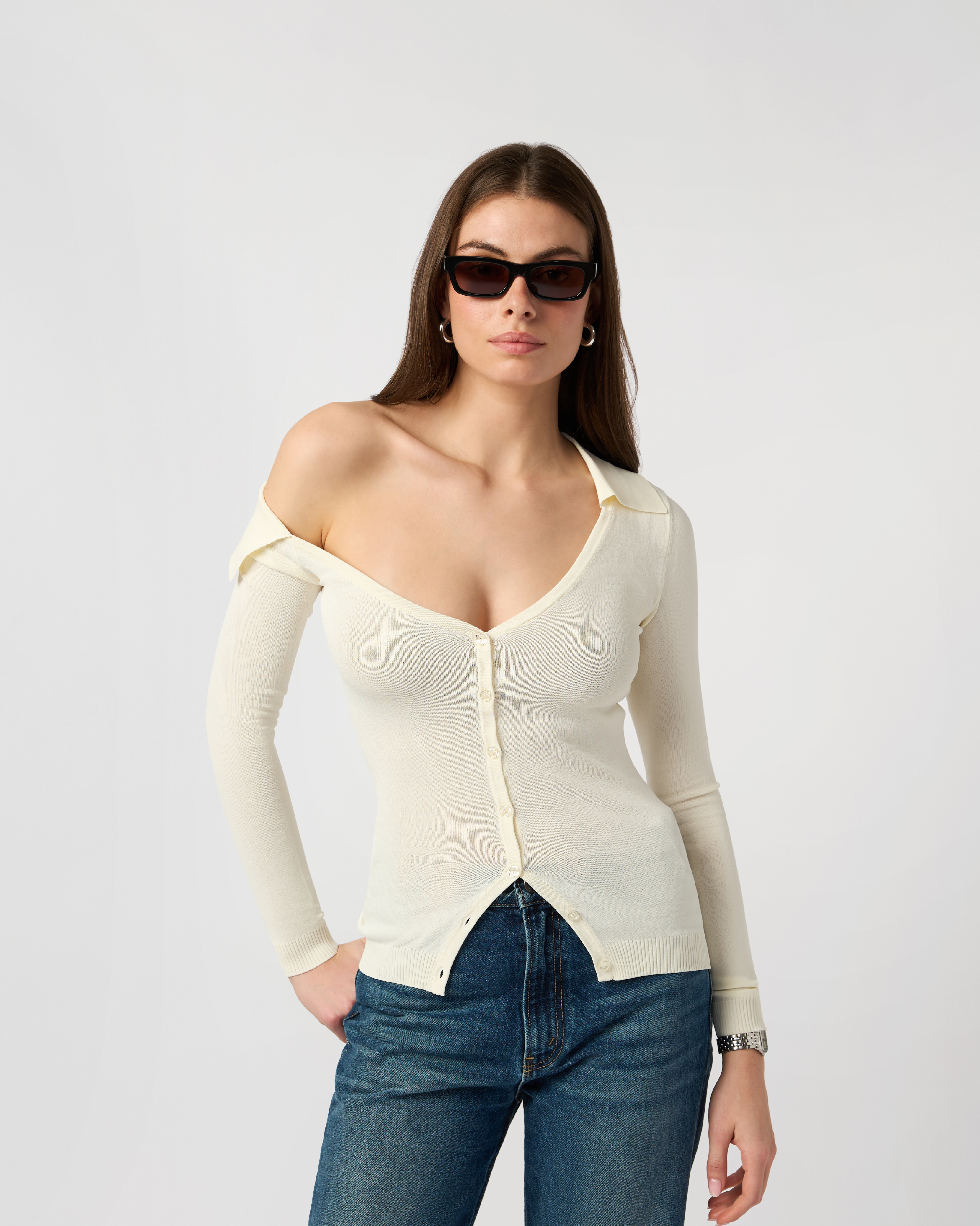 Off Shoulder Collared Shirt – WeWoreWhat