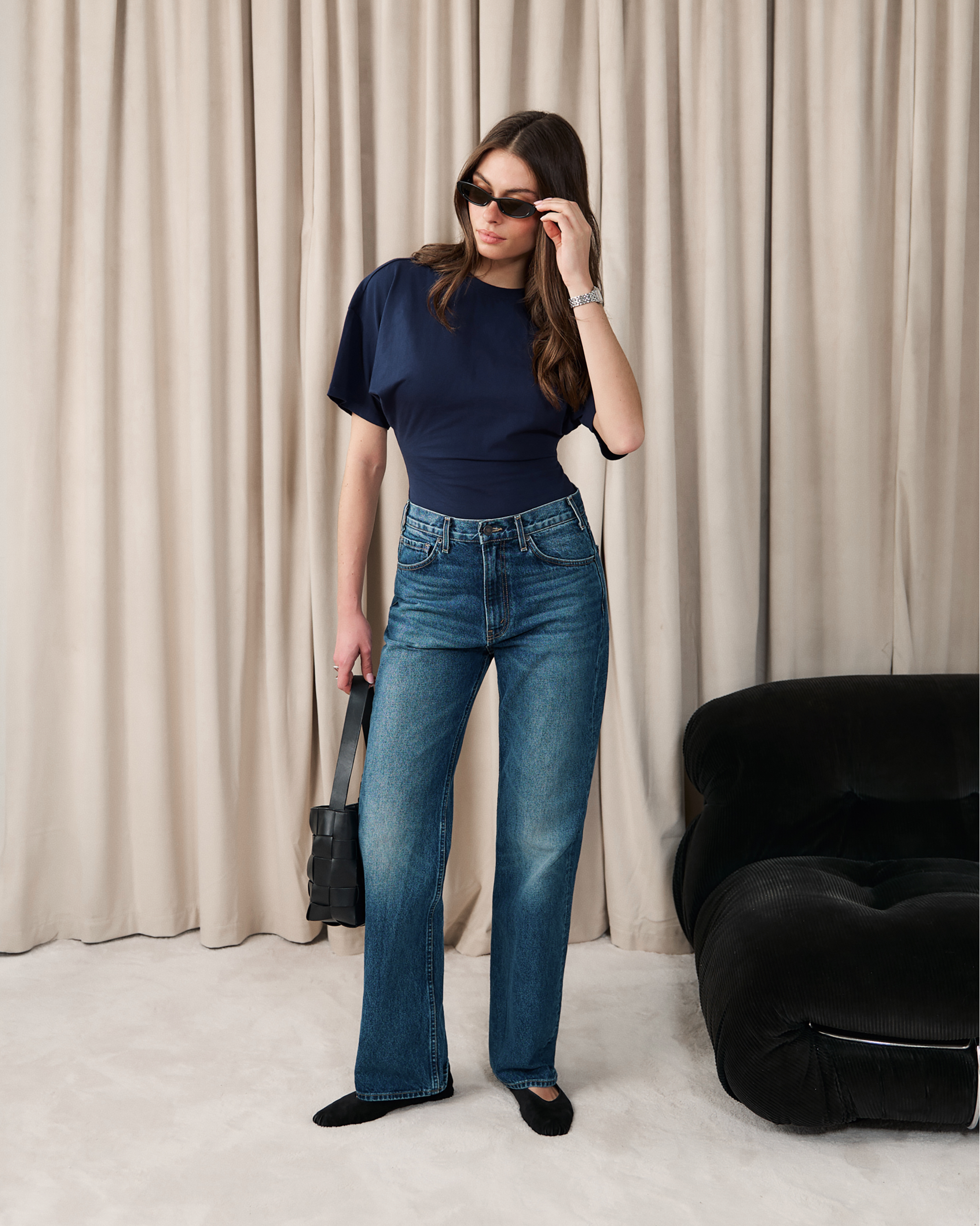 Cinched T-Shirt Bodysuit - Dark Navy – WeWoreWhat