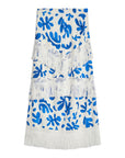 Linen Abstract Leaves Fringe Skirt