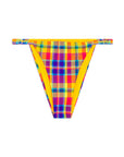 Adjustable Ruched Rainbow Plaid Bikini Bottom