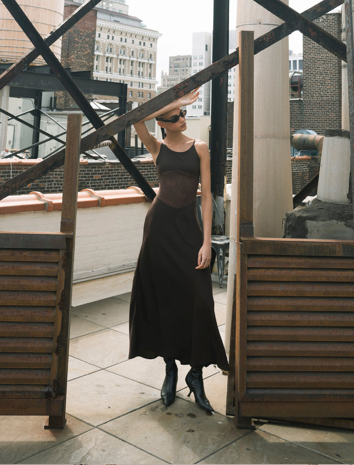 weworewhat black dress Ruched Cup Slip Maxi Dress
