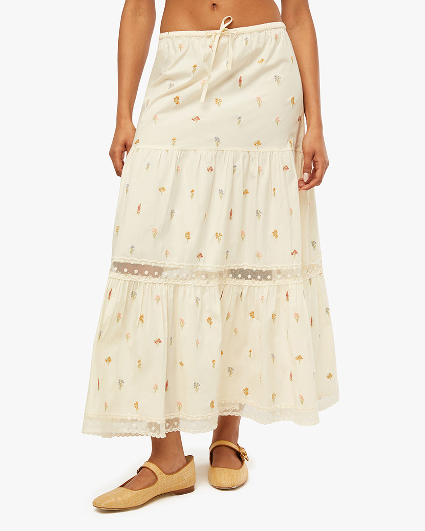 Gathered cotton poplin midi skirt