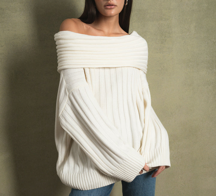 WeWoreWhat Fall 2025 White Knit off the shoulder sweater