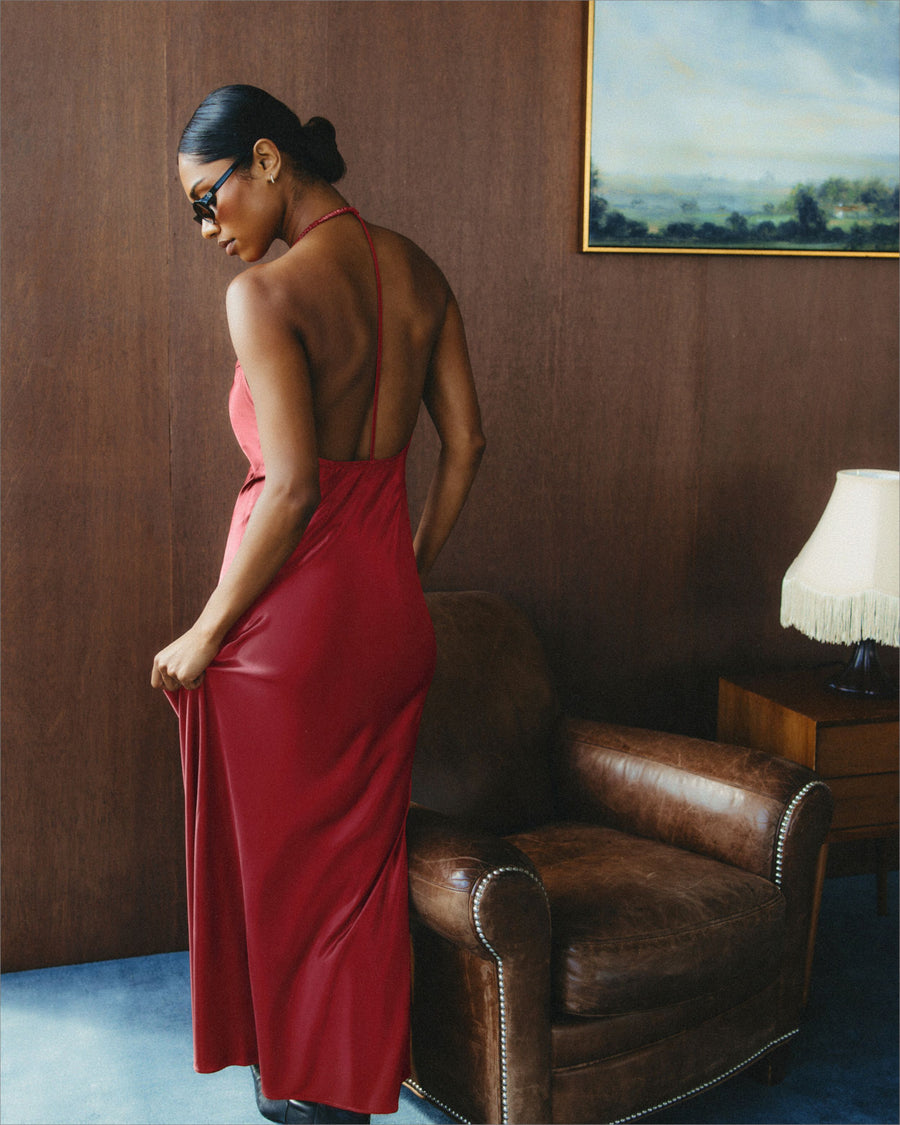 weworewhat brown dress Backless Halter – The easy