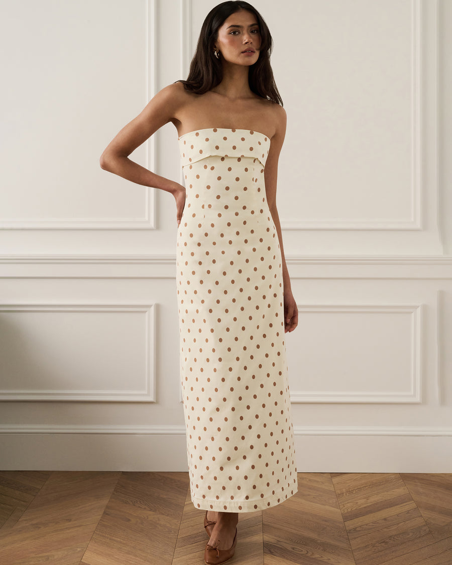 WeWoreWhat Strapless Fold Over Midi Dress in Cream