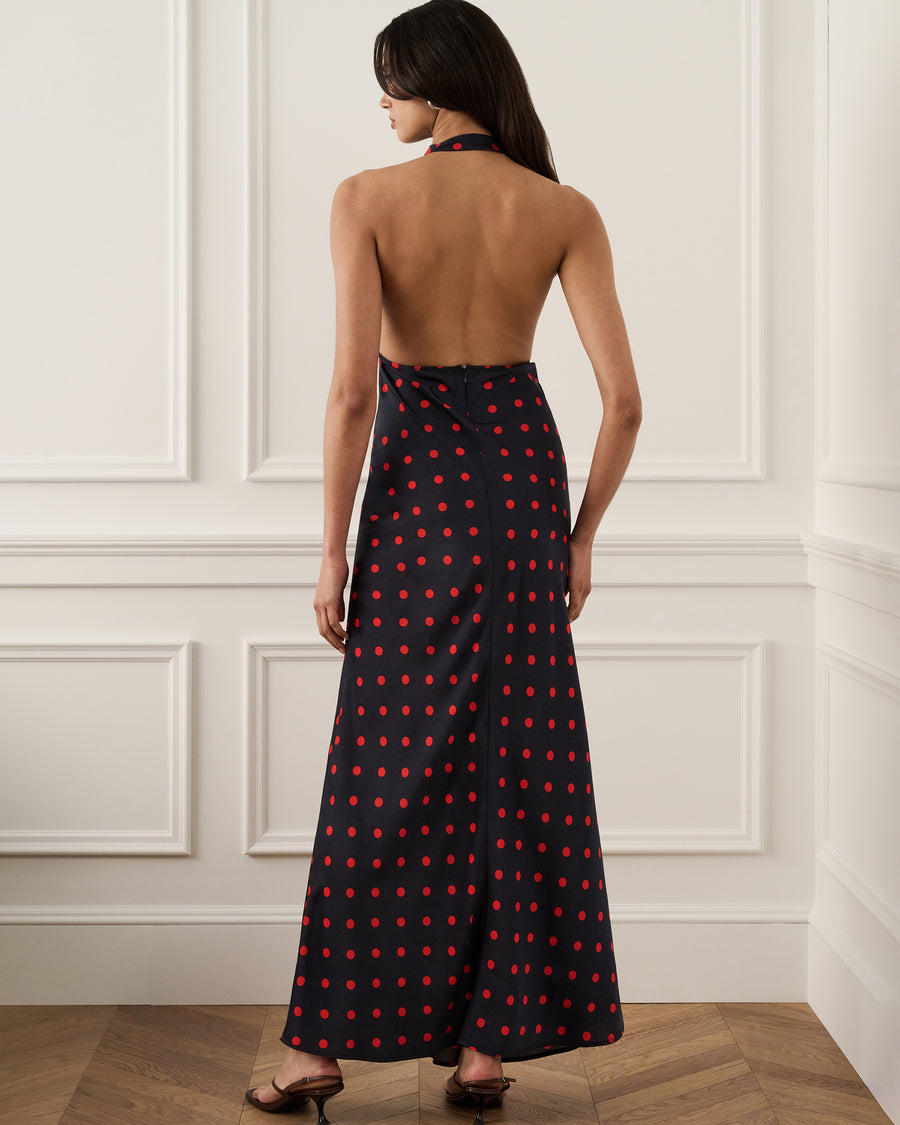 deep cowl halter dress Maxi Dress, NAVY/CRIMSON / XXL Genz wedding edit
