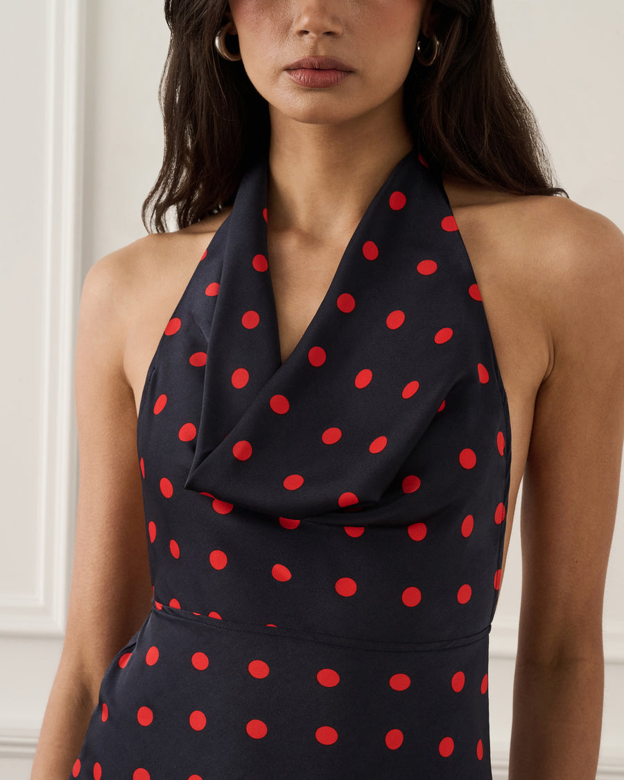 weworewhat cowl neck halter dress WeWoreWhat Cowl Halter Maxi Dress in Navy