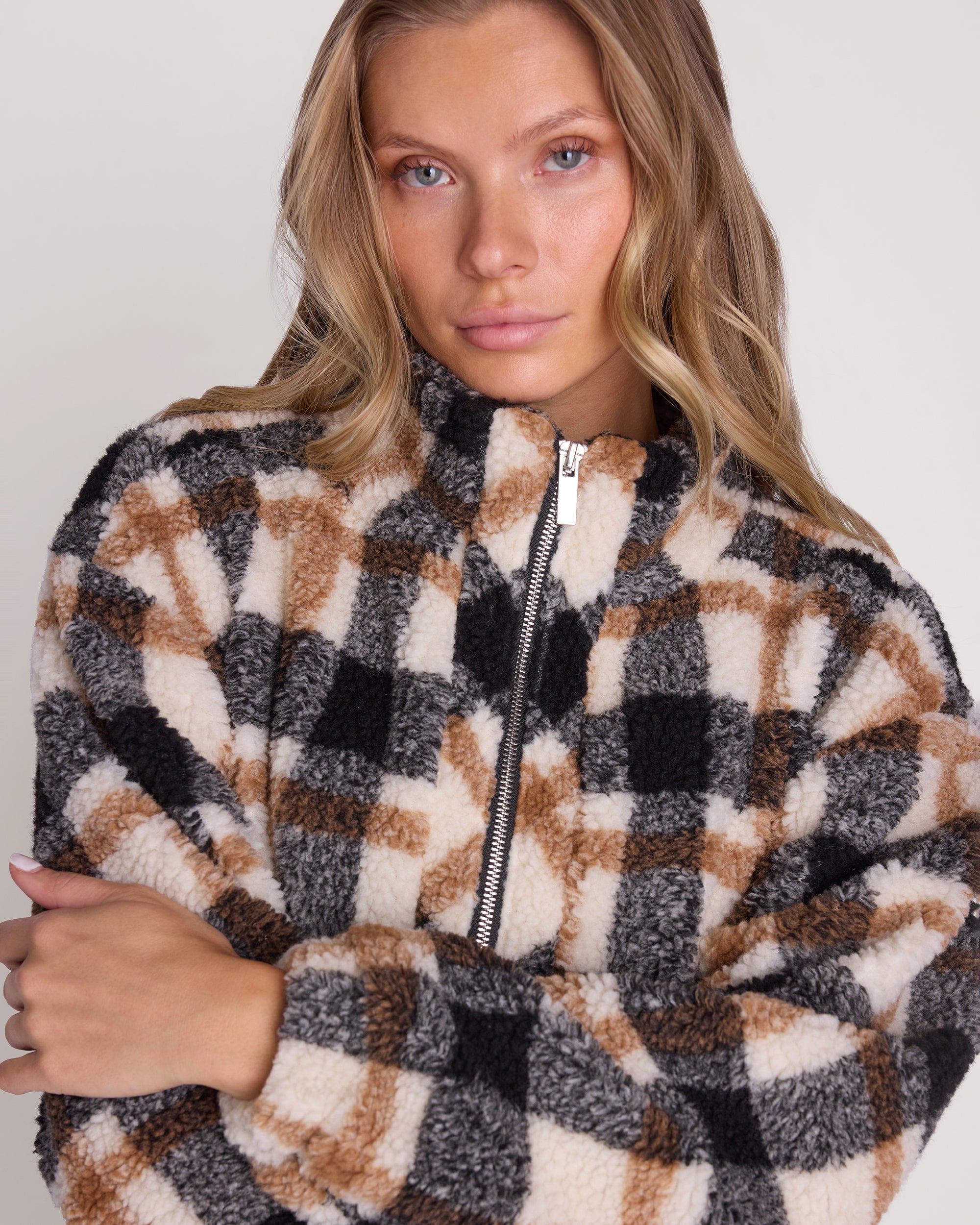ジャケット・アウター Eaphi WOOL LIKE CHECK JACKE Mock Neck Zip Fleece Jacket – WeWoreWhat