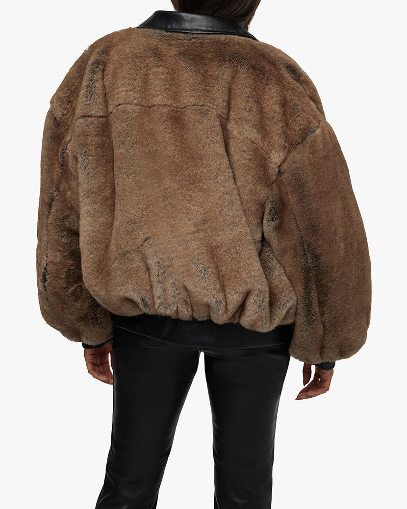 WW H24 Faux Fur Bomber Jacket Black/Brown / Xxs