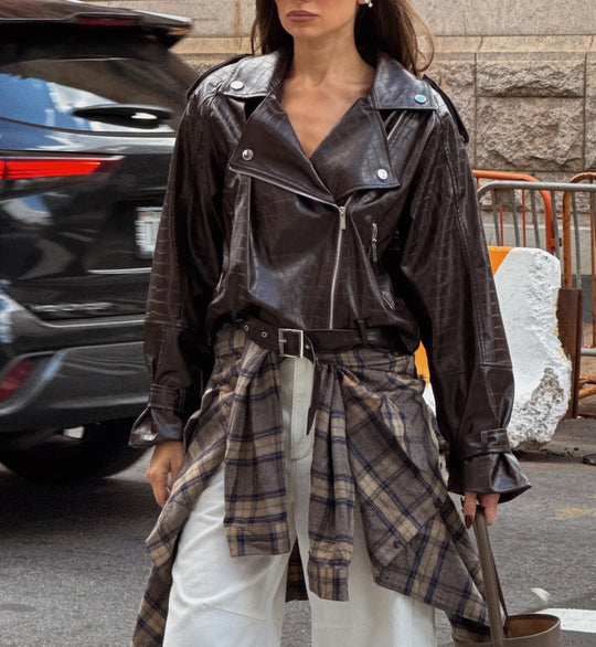 WeWoreWhat Fall 2025 Espresso Brown Leather Jacket