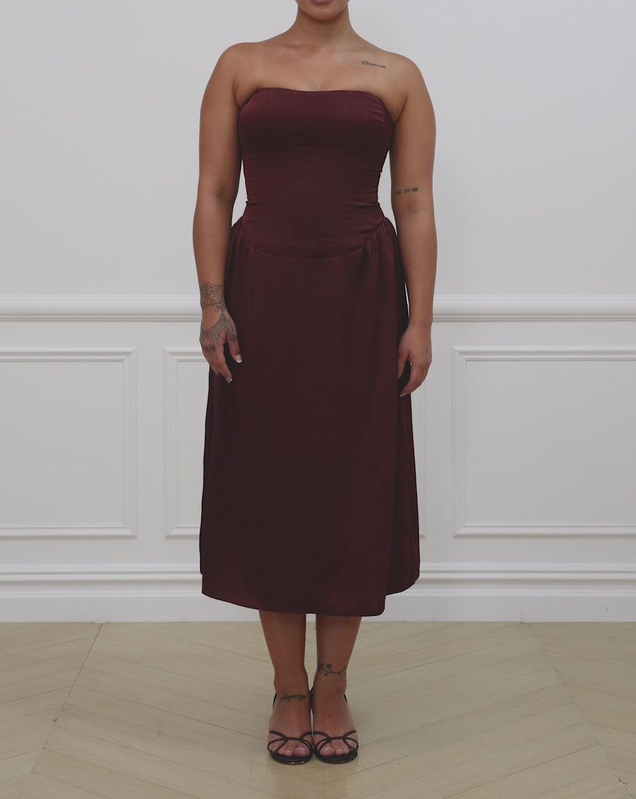 knee length dresses for ladies LA LUNE STRAPLESS COLUMN MAXI DRESS | FOREST | DRESSES