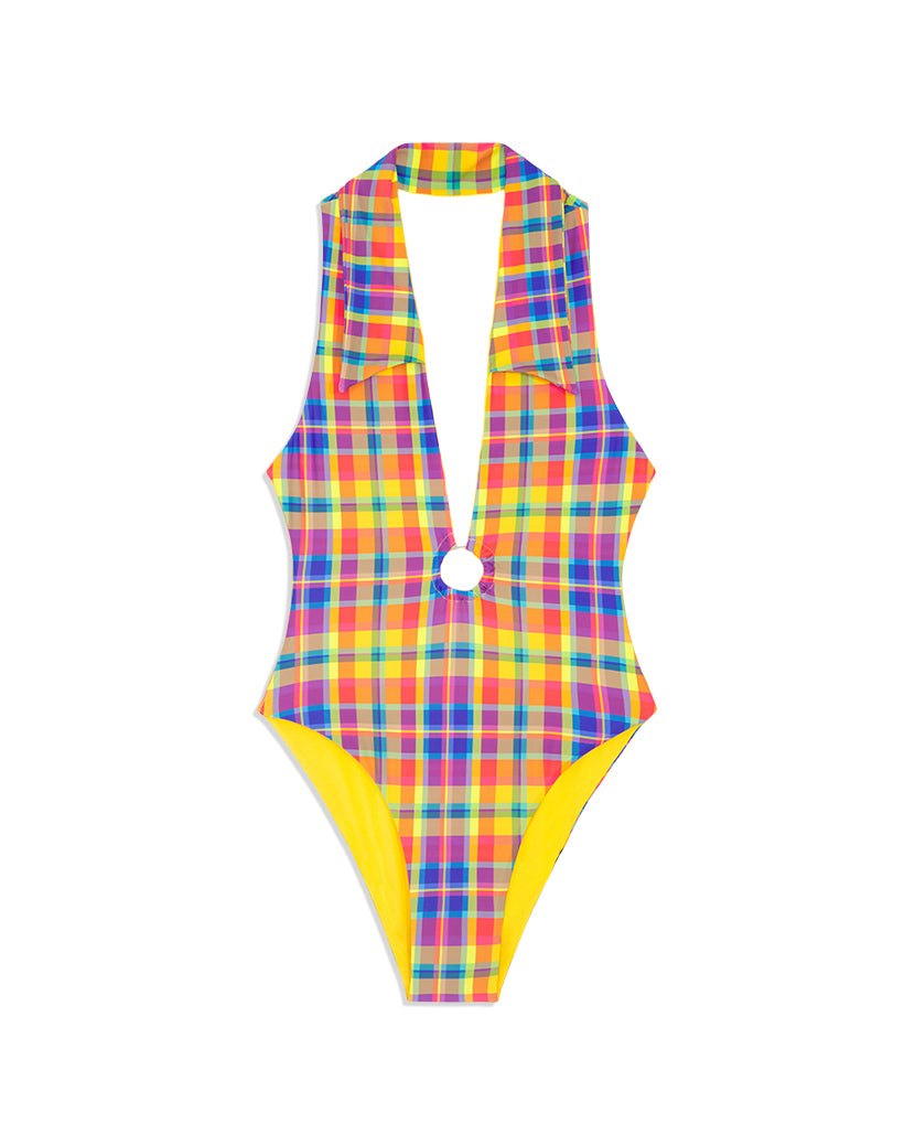 Collar Rainbow Plaid One Piece